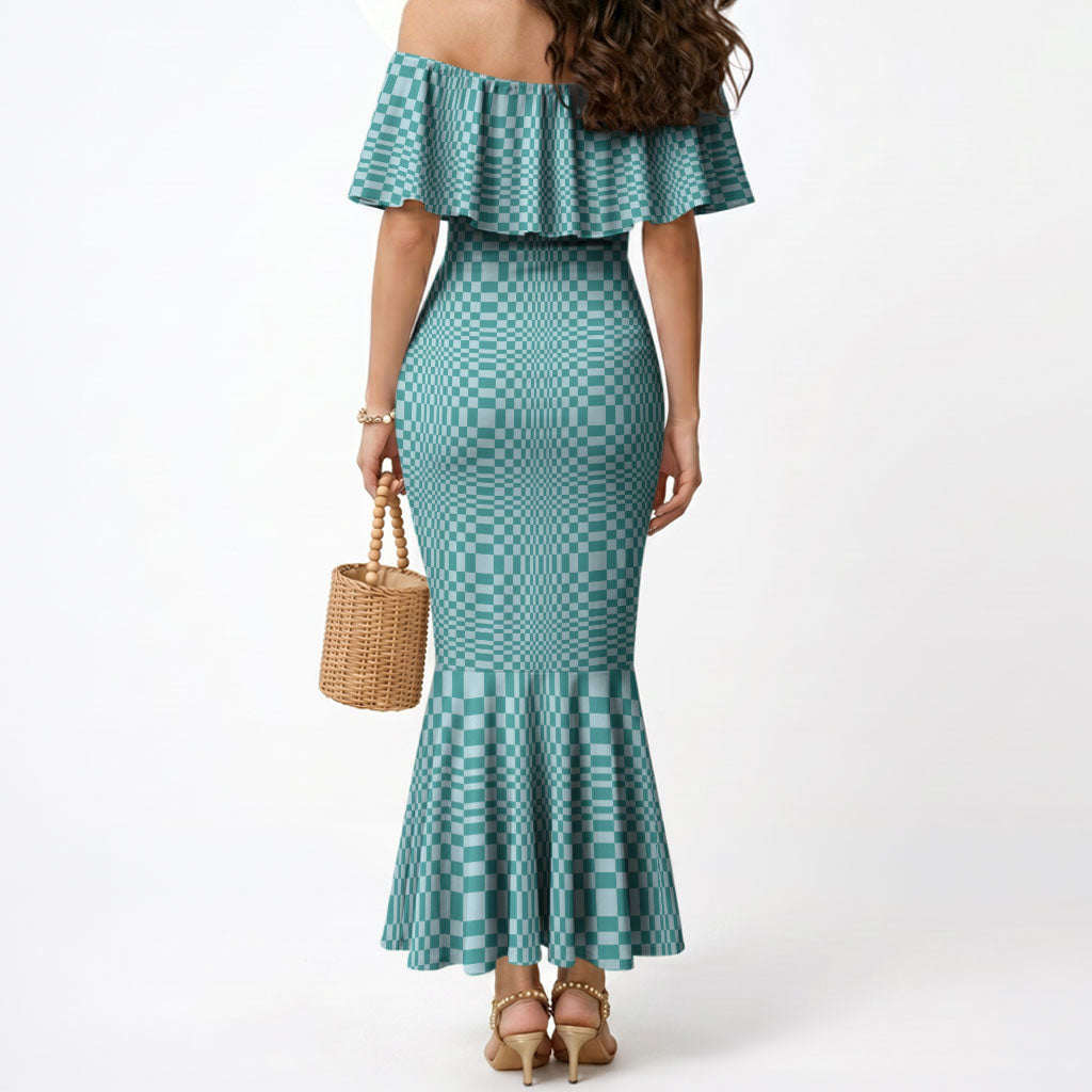 Cyan Filipino Binakol Motifs Mermaid Dress Mabuhay Philippines Festival Kusikus Pattern