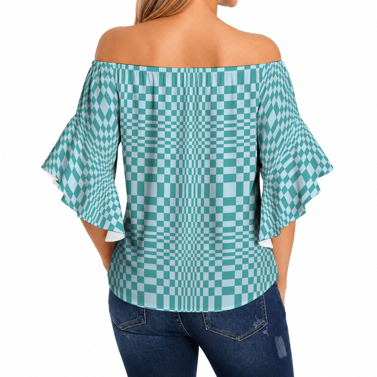 Cyan Filipino Binakol Motifs Off Shoulder Wrap Waist Top Mabuhay Philippines Festival Kusikus Pattern
