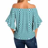 Cyan Filipino Binakol Motifs Off Shoulder Wrap Waist Top Mabuhay Philippines Festival Kusikus Pattern