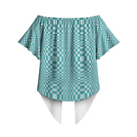 Cyan Filipino Binakol Motifs Off Shoulder Wrap Waist Top Mabuhay Philippines Festival Kusikus Pattern