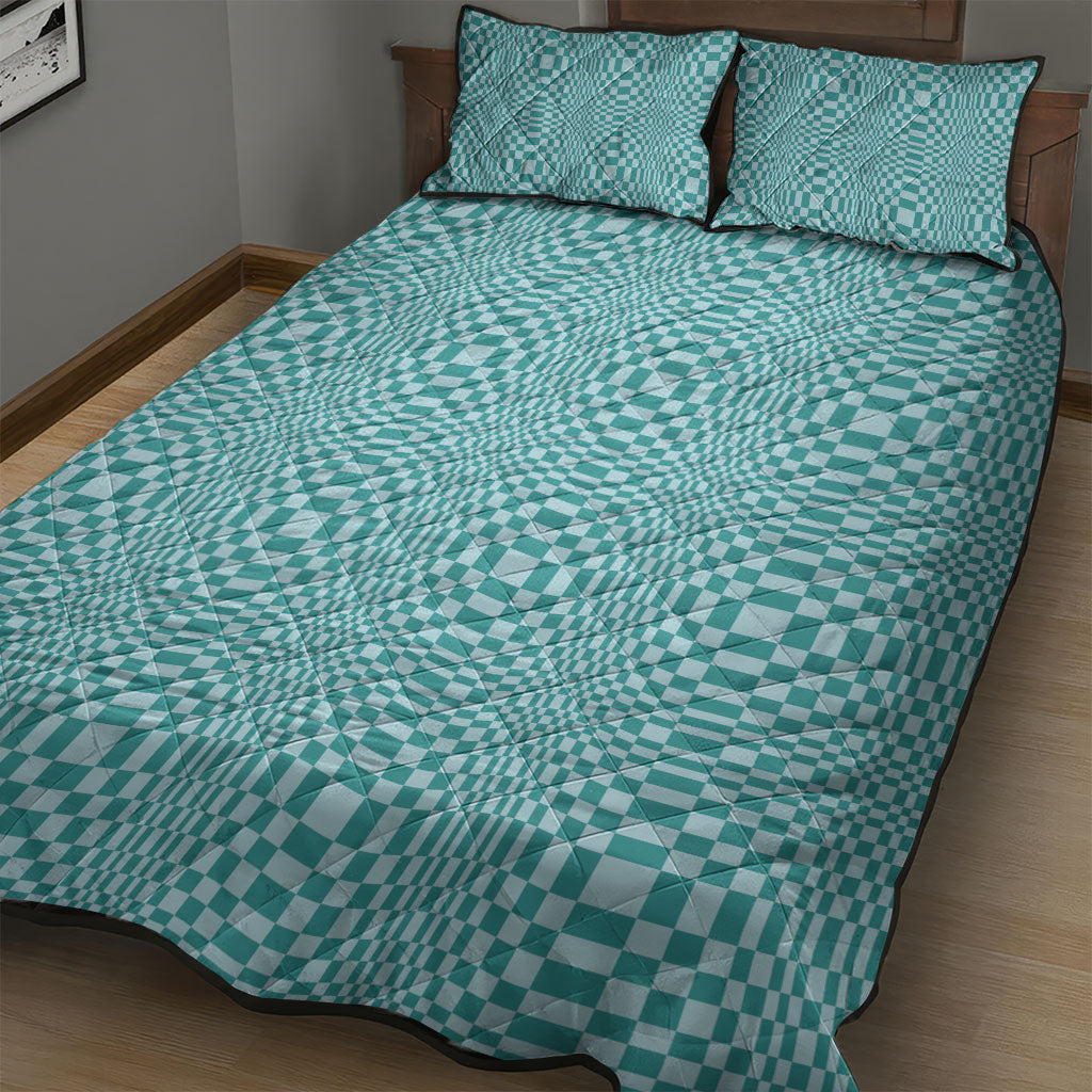 Cyan Filipino Binakol Motifs Quilt Bed Set Mabuhay Philippines Festival Kusikus Pattern