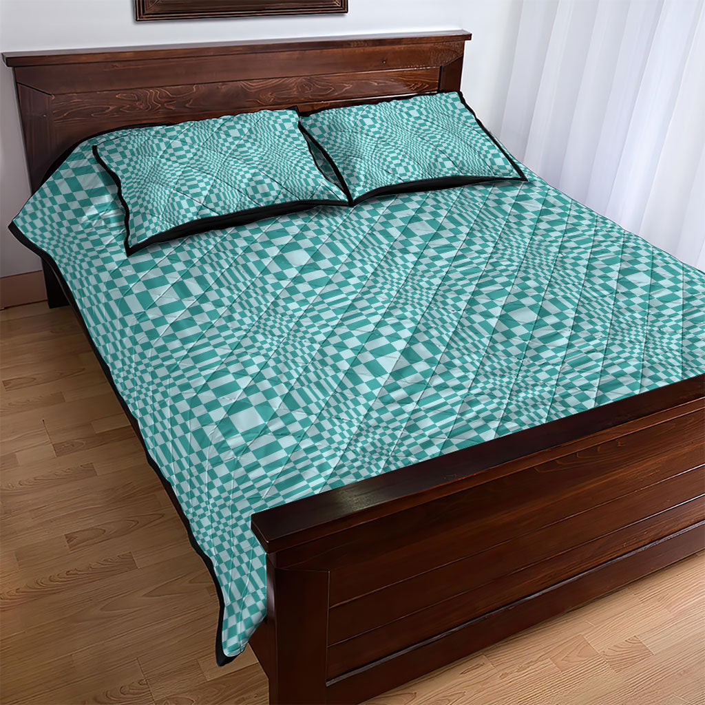 Cyan Filipino Binakol Motifs Quilt Bed Set Mabuhay Philippines Festival Kusikus Pattern