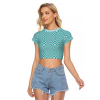 Cyan Filipino Binakol Motifs Raglan Cropped T Shirt Mabuhay Philippines Festival Kusikus Pattern