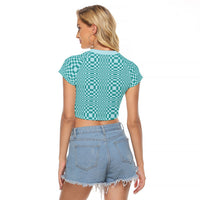 Cyan Filipino Binakol Motifs Raglan Cropped T Shirt Mabuhay Philippines Festival Kusikus Pattern