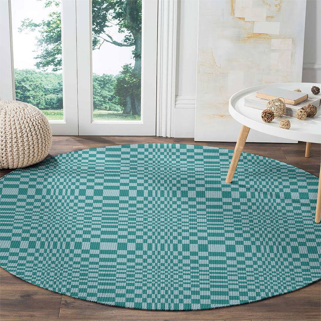 Cyan Filipino Binakol Motifs Round Carpet Mabuhay Philippines Festival Kusikus Pattern