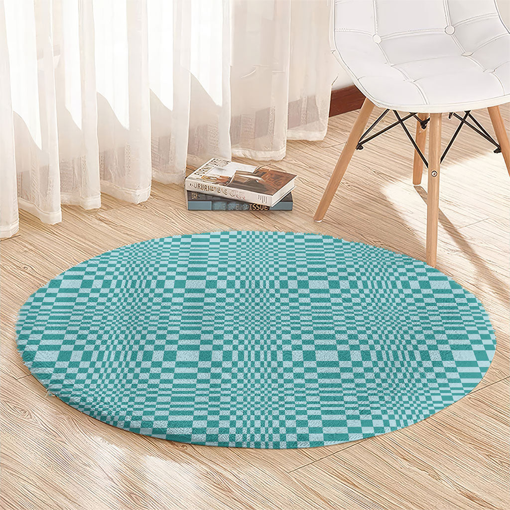 Cyan Filipino Binakol Motifs Round Carpet Mabuhay Philippines Festival Kusikus Pattern