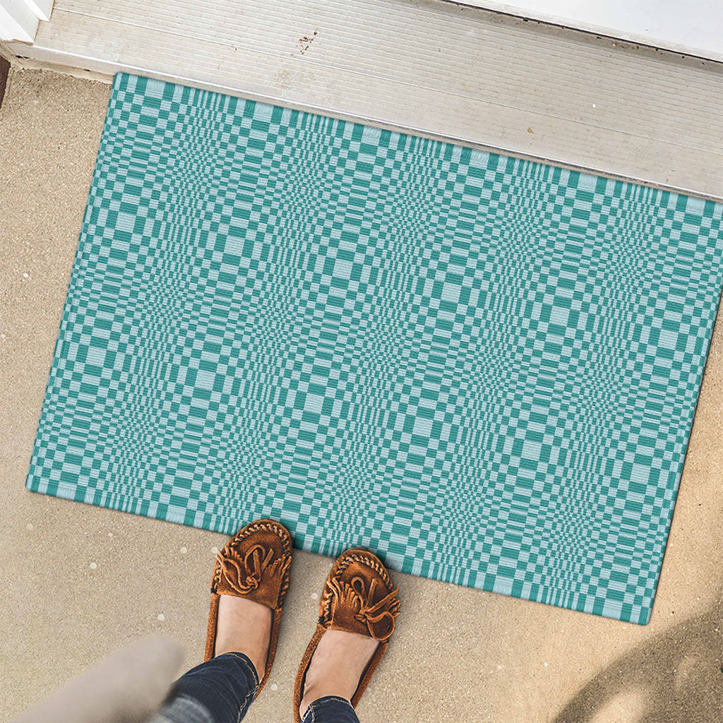 Cyan Filipino Binakol Motifs Rubber Doormat Mabuhay Philippines Festival Kusikus Pattern