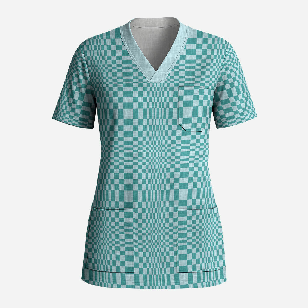 Cyan Filipino Binakol Motifs Scrub Top Mabuhay Philippines Festival Kusikus Pattern