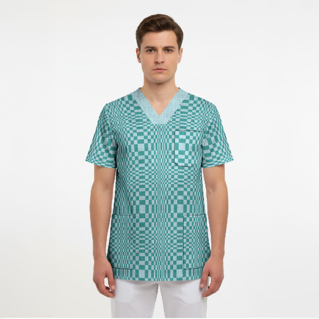 Cyan Filipino Binakol Motifs Scrub Top Mabuhay Philippines Festival Kusikus Pattern