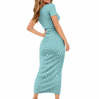 Cyan Filipino Binakol Motifs Short Sleeve Bodycon Dress Mabuhay Philippines Festival Kusikus Pattern