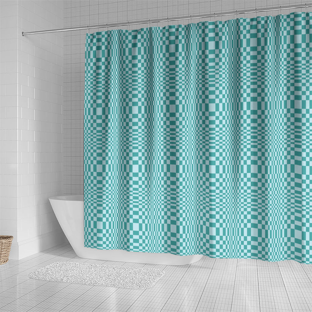 Cyan Filipino Binakol Motifs Shower Curtain Mabuhay Philippines Festival Kusikus Pattern