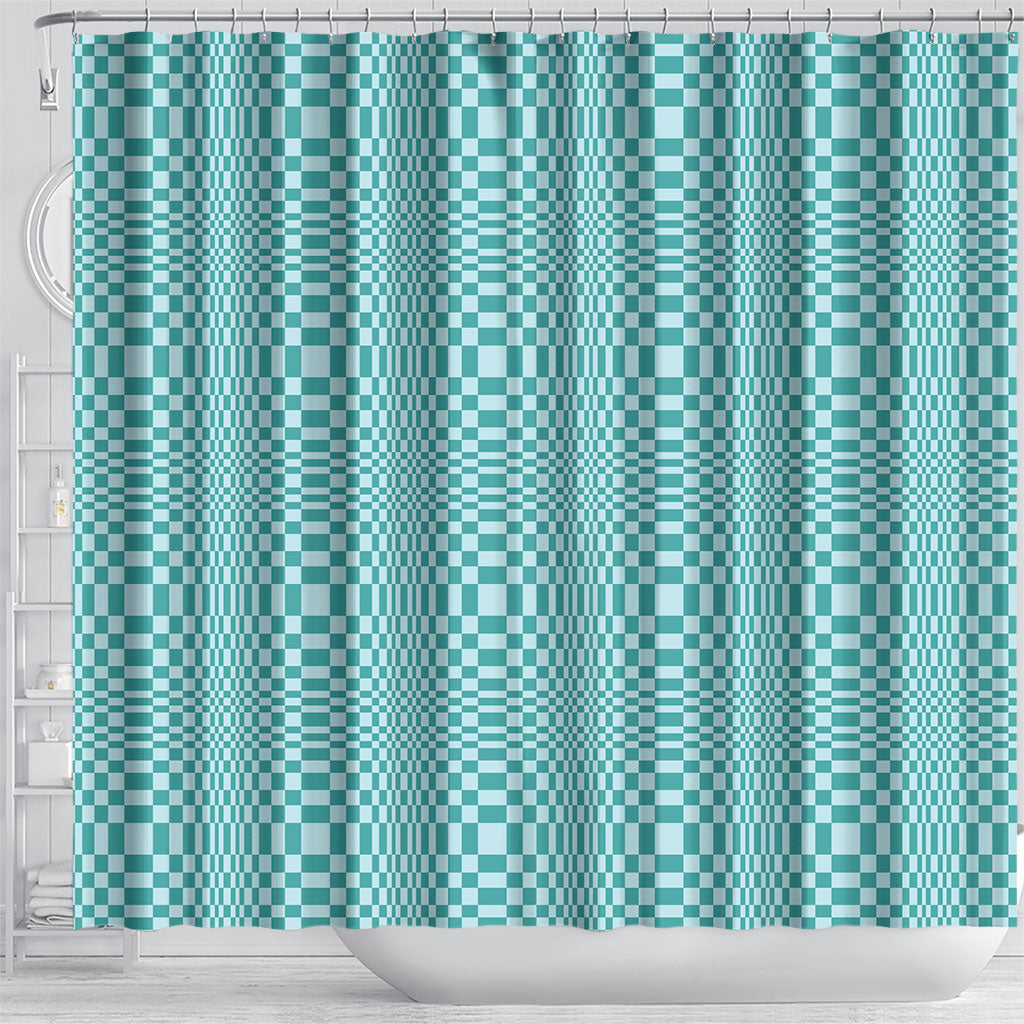 Cyan Filipino Binakol Motifs Shower Curtain Mabuhay Philippines Festival Kusikus Pattern