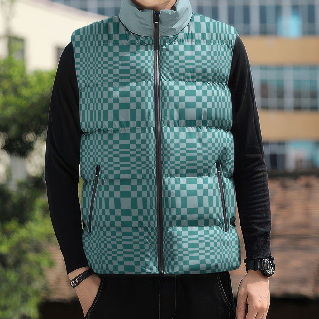 Cyan Filipino Binakol Motifs Sleeveless Puffer Jacket Mabuhay Philippines Festival Kusikus Pattern