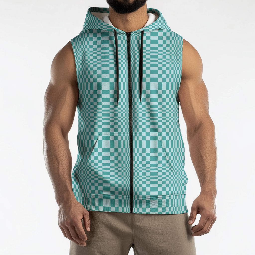 Cyan Filipino Binakol Motifs Sleeveless Zip Hoodie Mabuhay Philippines Festival Kusikus Pattern