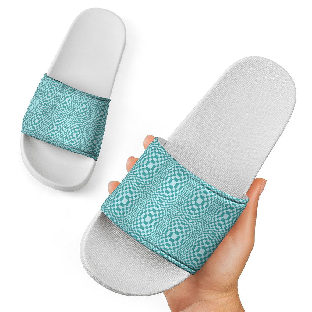 Cyan Filipino Binakol Motifs Slide Sandals Mabuhay Philippines Festival Kusikus Pattern