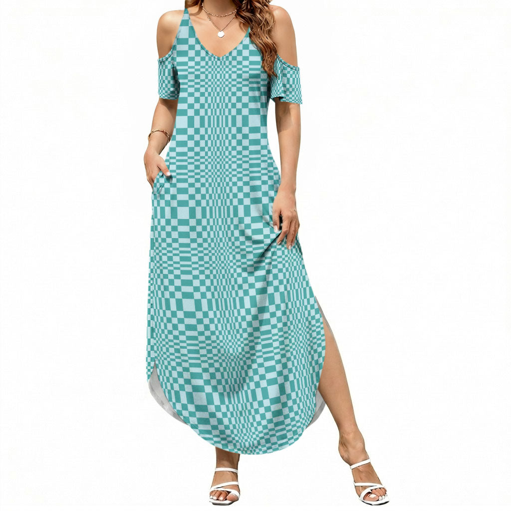 Cyan Filipino Binakol Motifs Summer Maxi Dress Mabuhay Philippines Festival Kusikus Pattern