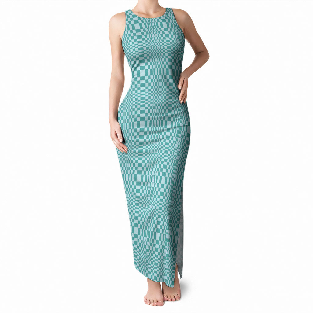 Cyan Filipino Binakol Motifs Tank Maxi Dress Mabuhay Philippines Festival Kusikus Pattern