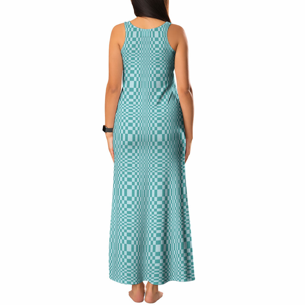 Cyan Filipino Binakol Motifs Tank Maxi Dress Mabuhay Philippines Festival Kusikus Pattern