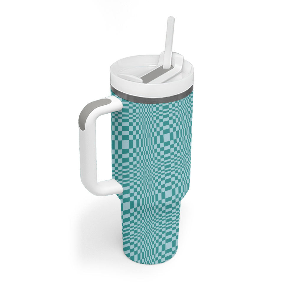 Cyan Filipino Binakol Motifs Tumbler With Handle Mabuhay Philippines Festival Kusikus Pattern