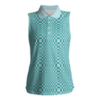 Cyan Filipino Binakol Motifs Women Sleeveless Polo Shirt Mabuhay Philippines Festival Kusikus Pattern