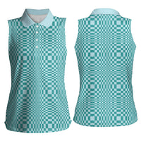 Cyan Filipino Binakol Motifs Women Sleeveless Polo Shirt Mabuhay Philippines Festival Kusikus Pattern