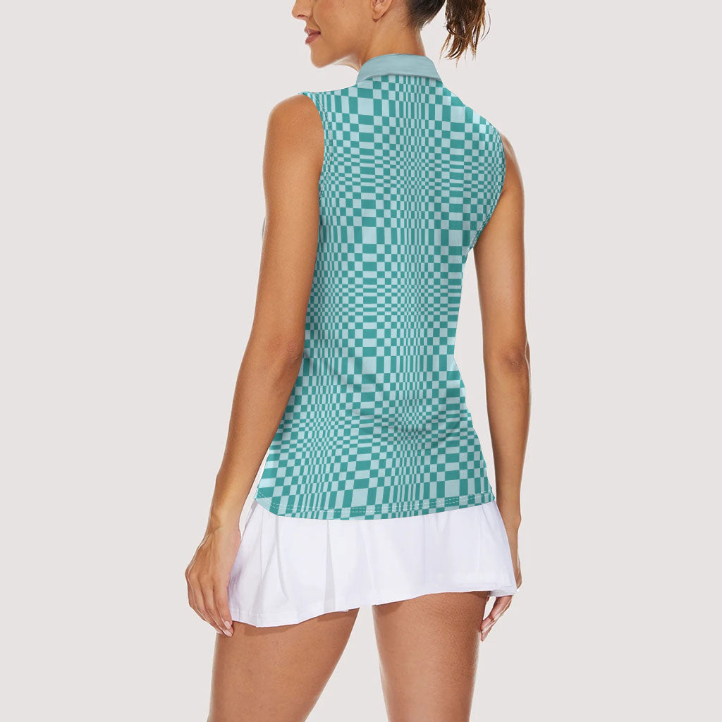 Cyan Filipino Binakol Motifs Women Sleeveless Polo Shirt Mabuhay Philippines Festival Kusikus Pattern