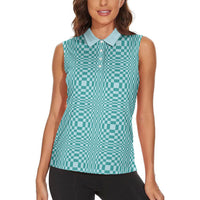 Cyan Filipino Binakol Motifs Women Sleeveless Polo Shirt Mabuhay Philippines Festival Kusikus Pattern