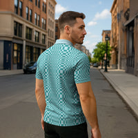 Cyan Filipino Binakol Motifs Zipper Polo Shirt Mabuhay Philippines Festival Kusikus Pattern