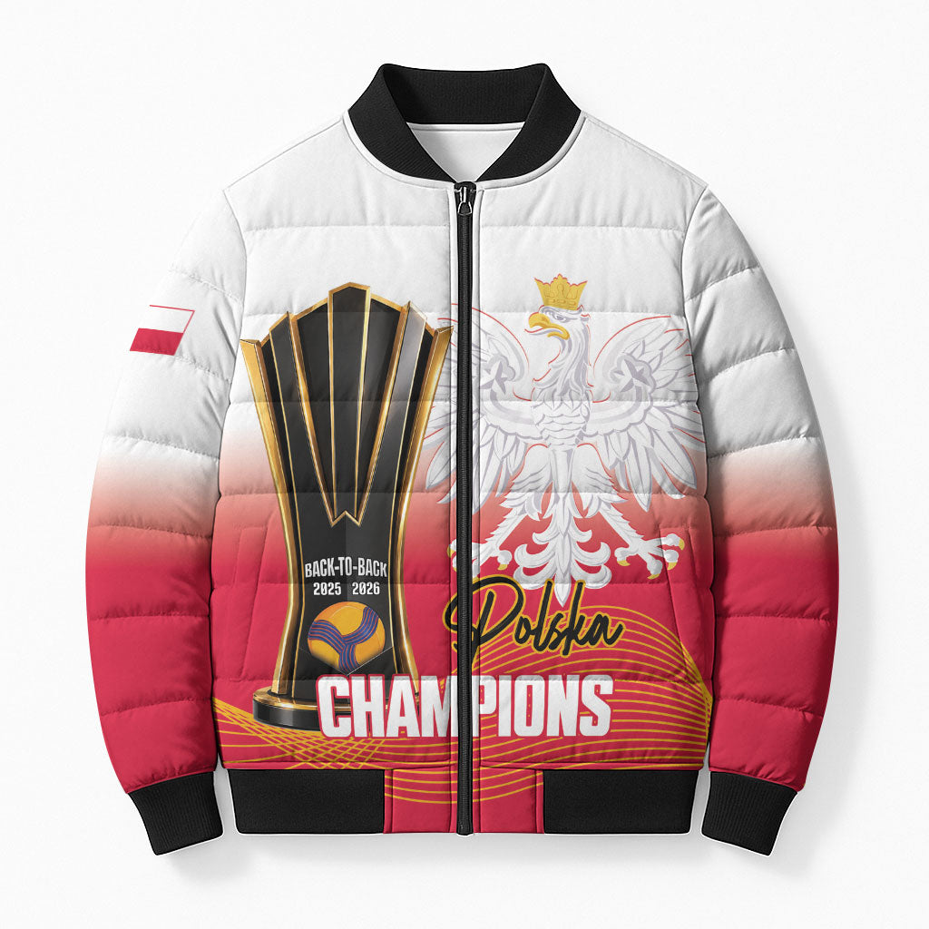 Personalised Poland Volleyball 2026 Bomber Puffer Jacket Polska Back To Back Champions
