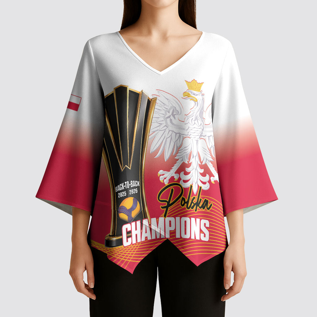 Personalised Poland Volleyball 2026 Kimono Sleeve Blouse Polska Back To Back Champions