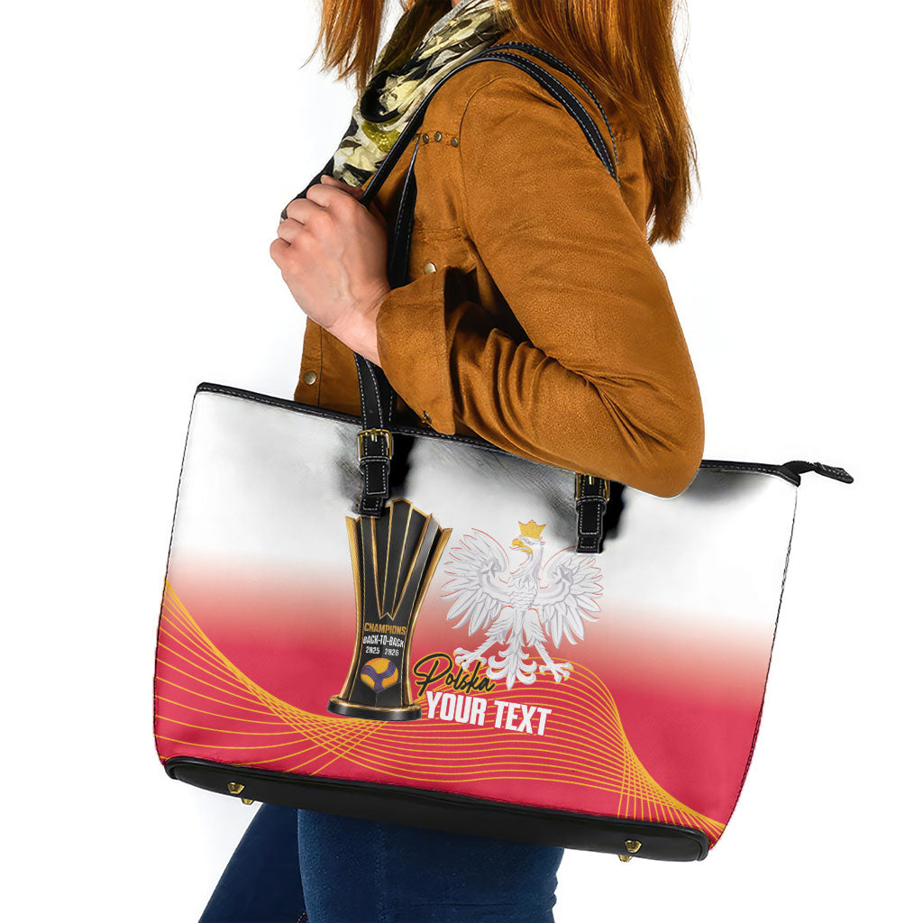 Personalised Poland Volleyball 2026 Leather Tote Bag Polska Back To Back Champions