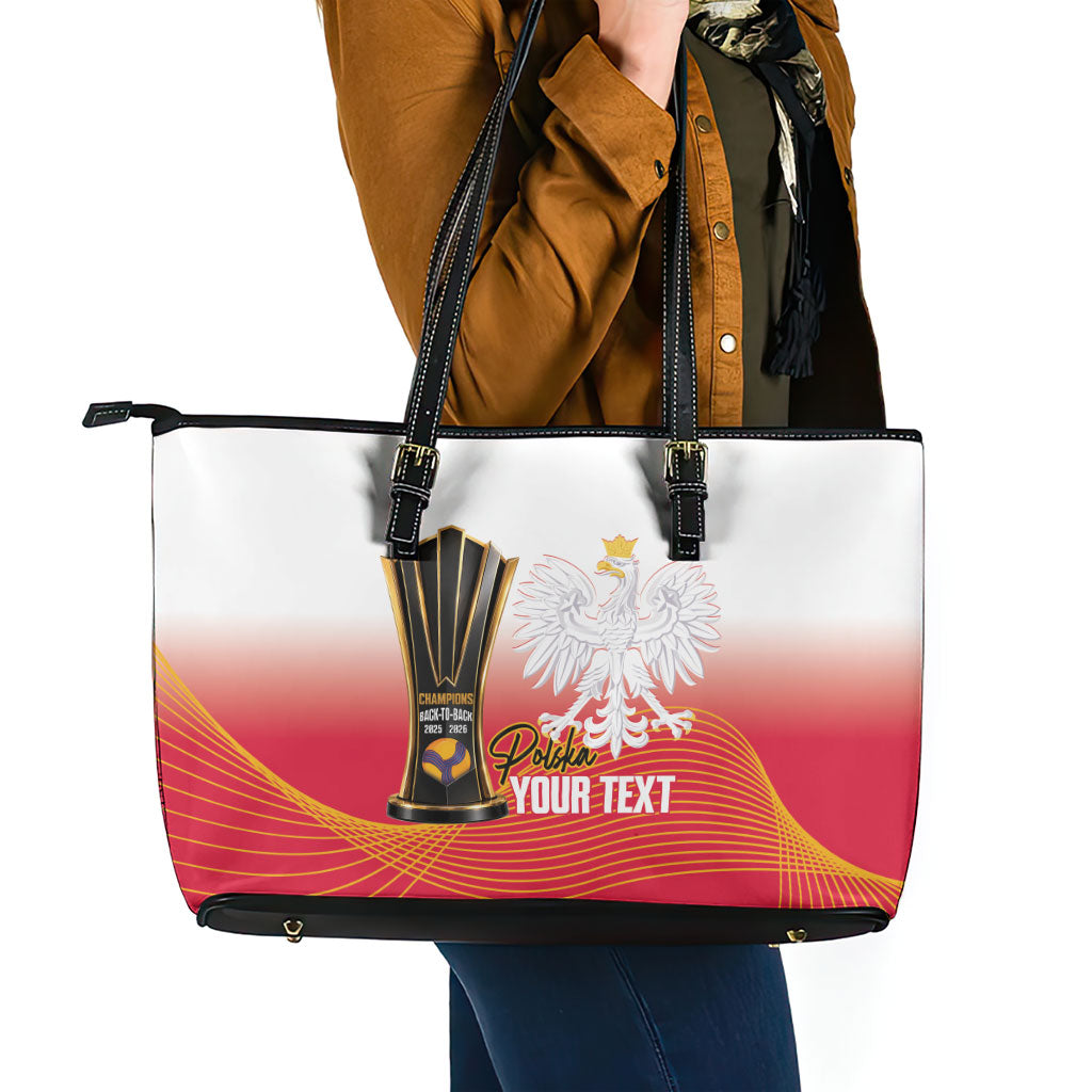 Personalised Poland Volleyball 2026 Leather Tote Bag Polska Back To Back Champions