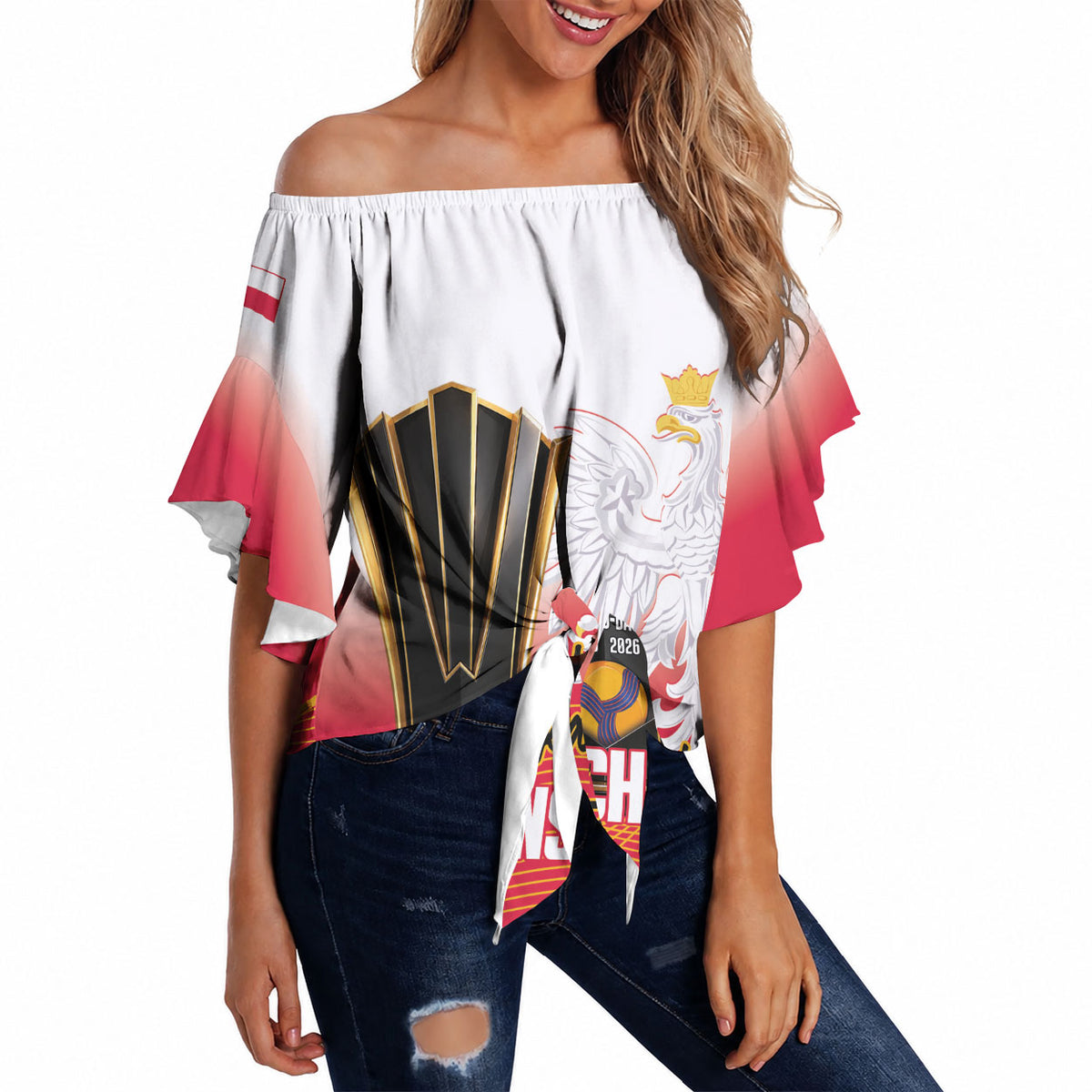 Personalised Poland Volleyball 2026 Off Shoulder Wrap Waist Top Polska Back To Back Champions