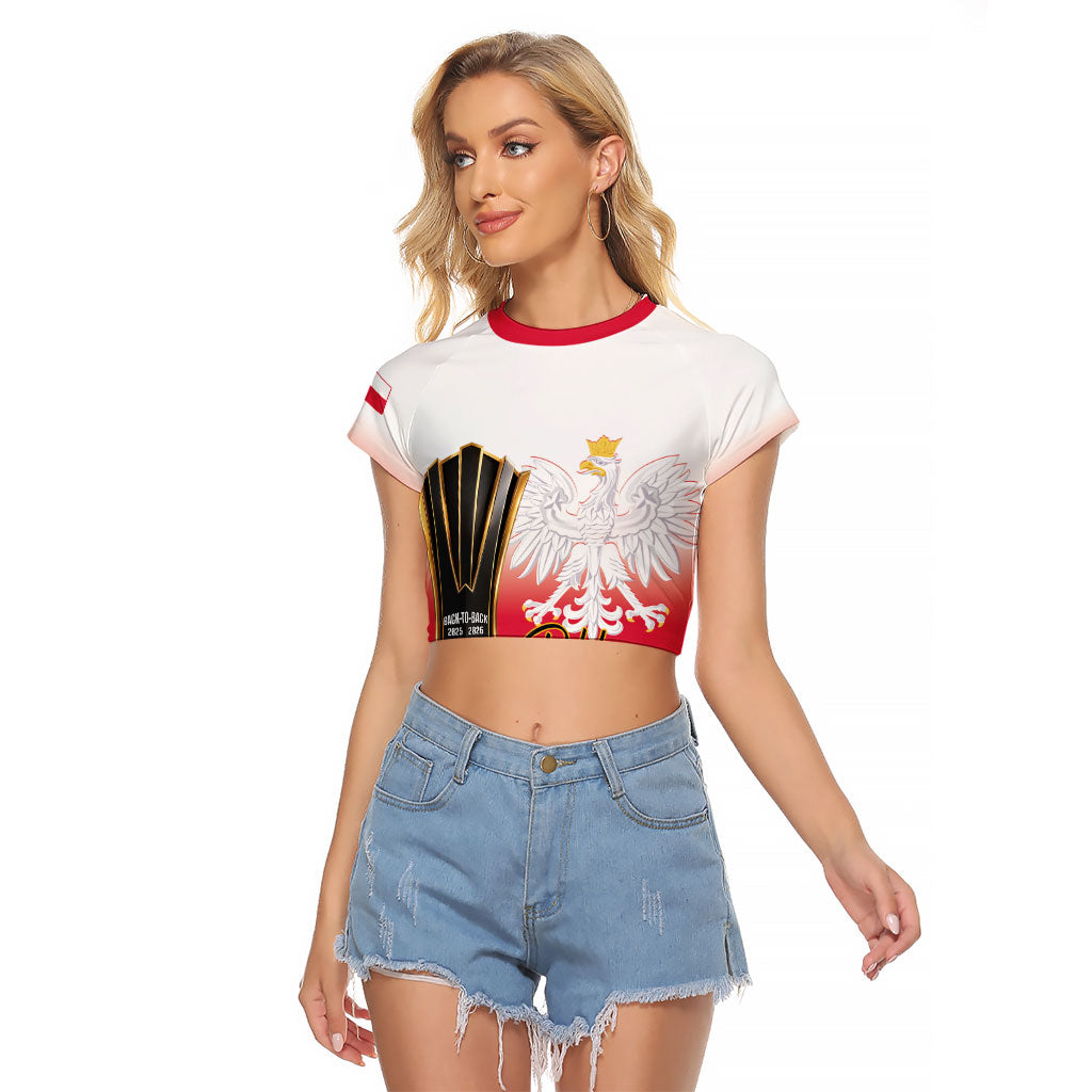 Personalised Poland Volleyball 2026 Raglan Cropped T Shirt Polska Back To Back Champions