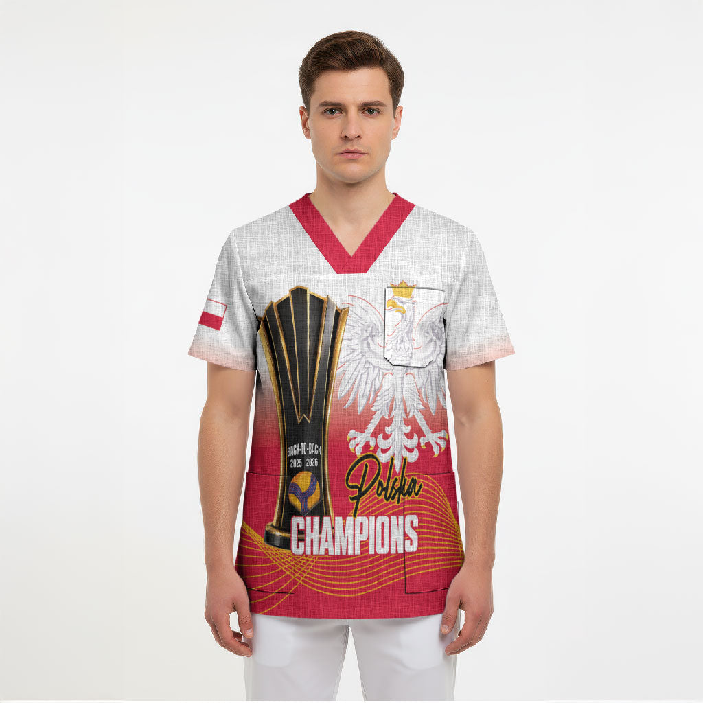 Personalised Poland Volleyball 2026 Scrub Top Polska Back To Back Champions