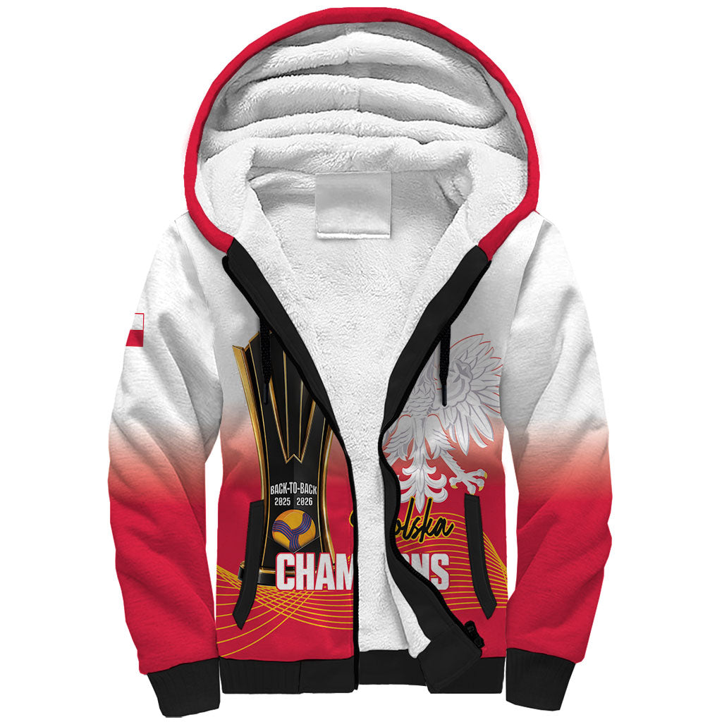 Personalised Poland Volleyball 2026 Sherpa Hoodie Polska Back To Back Champions