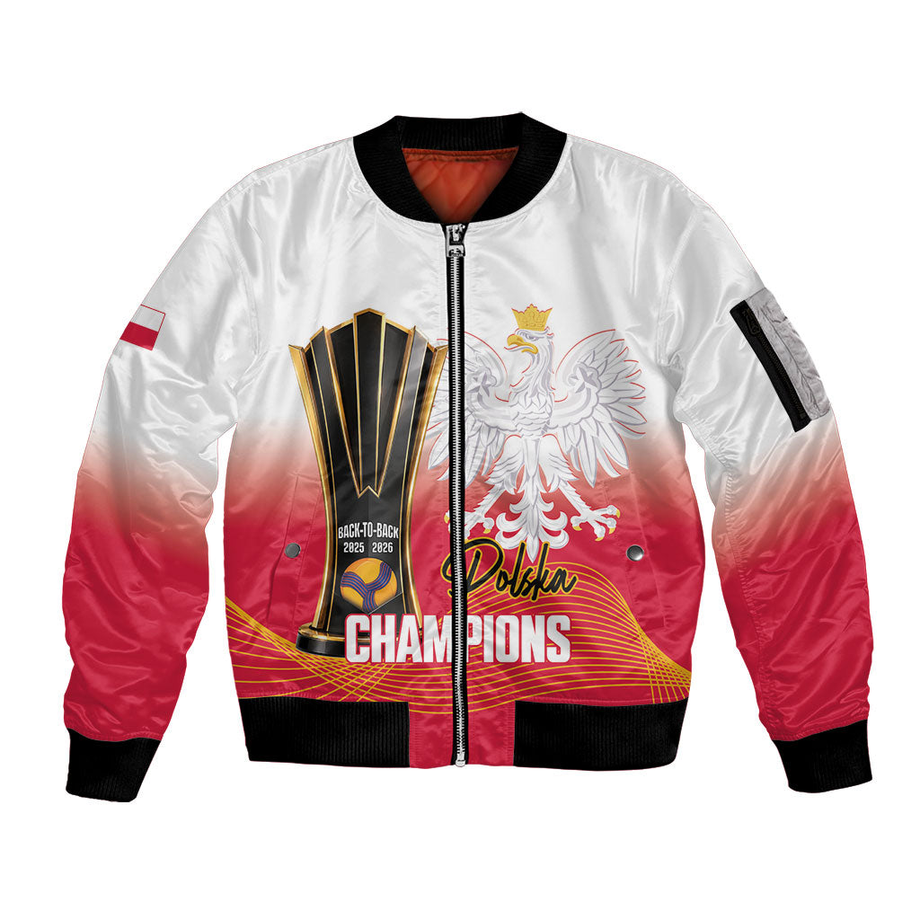 Personalised Poland Volleyball 2026 Sleeve Zip Bomber Jacket Polska Back To Back Champions