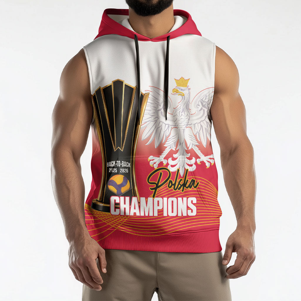 Personalised Poland Volleyball 2026 Sleeveless Hoodie Polska Back To Back Champions