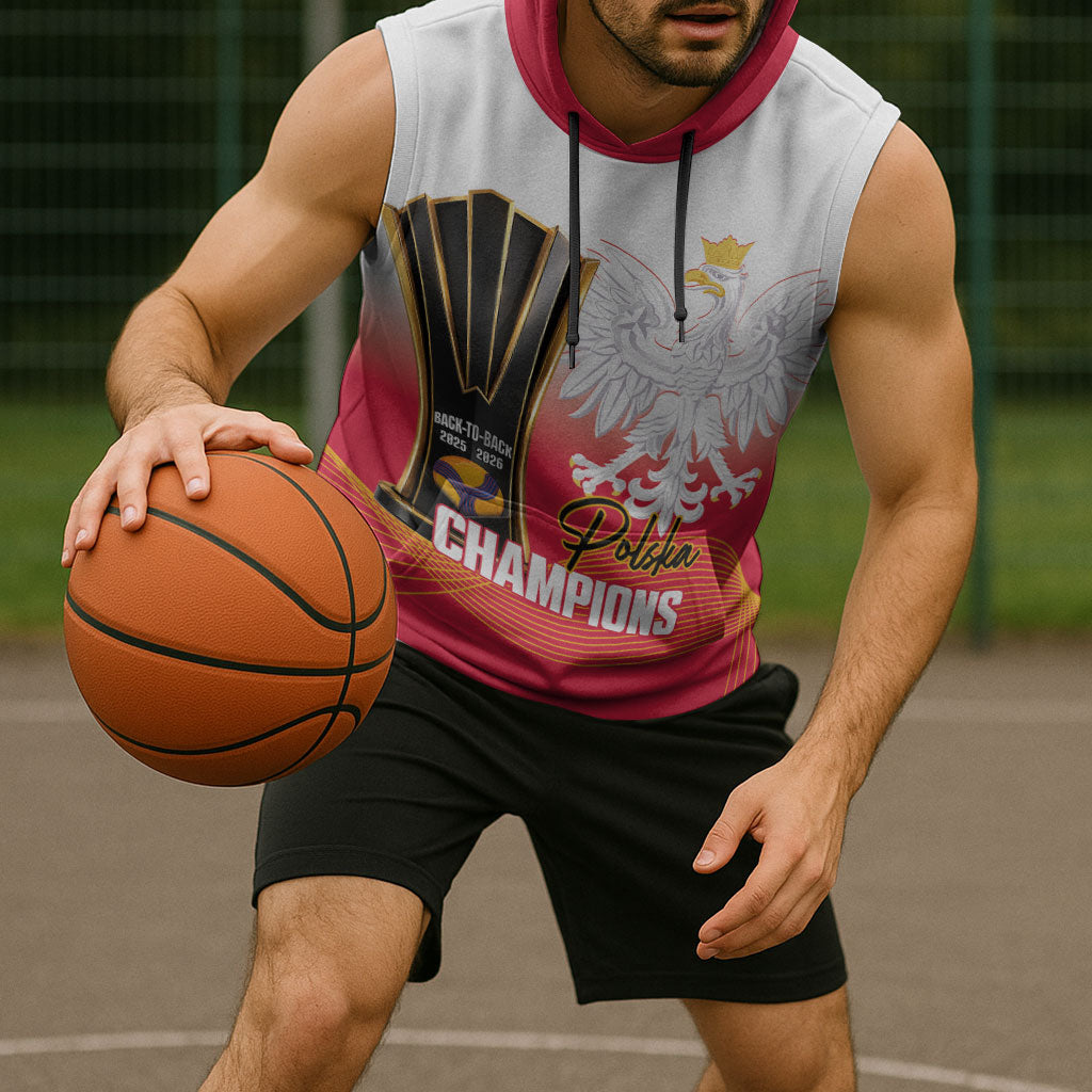 Personalised Poland Volleyball 2026 Sleeveless Hoodie Polska Back To Back Champions