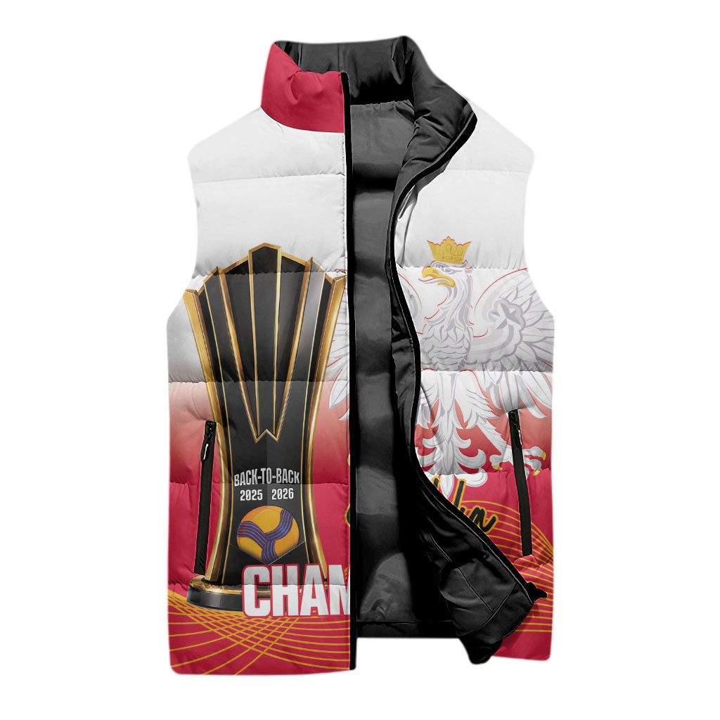 Personalised Poland Volleyball 2026 Sleeveless Puffer Jacket Polska Back To Back Champions