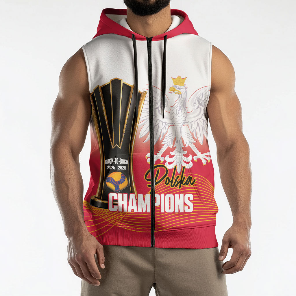 Personalised Poland Volleyball 2026 Sleeveless Zip Hoodie Polska Back To Back Champions