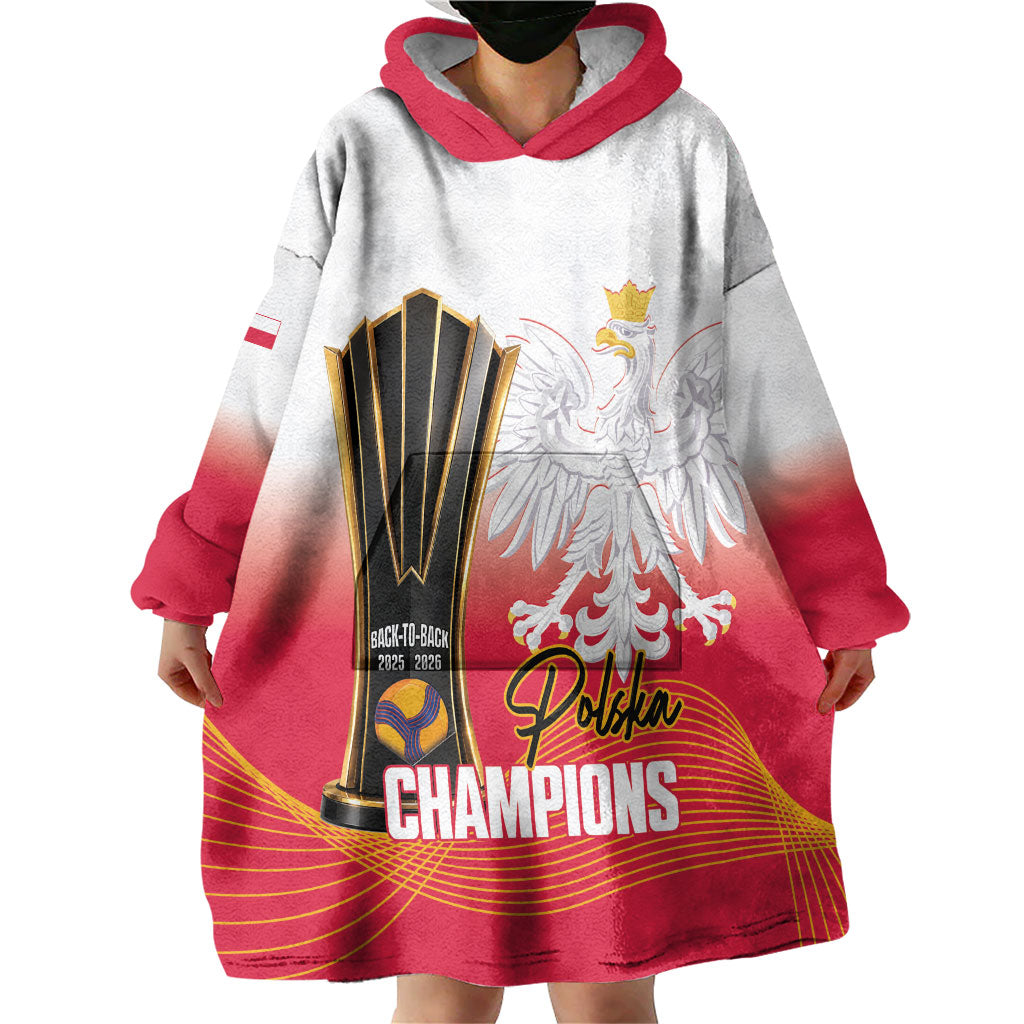 Personalised Poland Volleyball 2026 Wearable Blanket Hoodie Polska Back To Back Champions