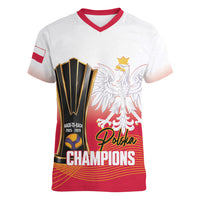 Personalised Poland Volleyball 2026 Women V-Neck T-Shirt Polska Back To Back Champions