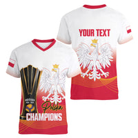 Personalised Poland Volleyball 2026 Women V-Neck T-Shirt Polska Back To Back Champions