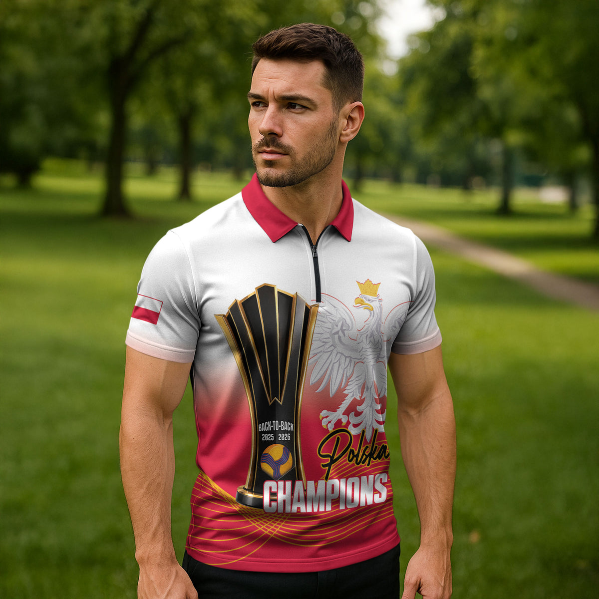 Personalised Poland Volleyball 2026 Zipper Polo Shirt Polska Back To Back Champions