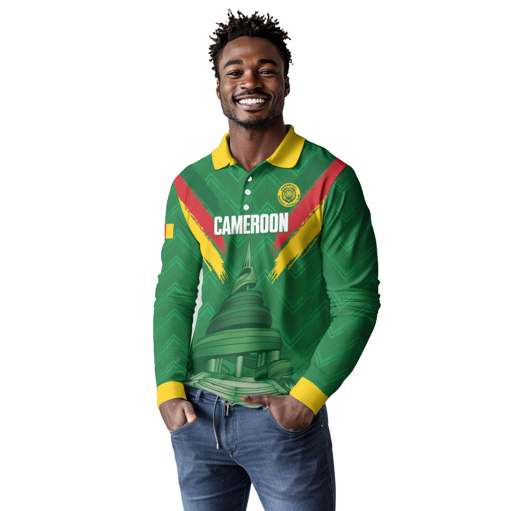 Cameroon Football Custom Long Sleeve Polo Shirt Reunification Monument Les Lionnes Indomptables