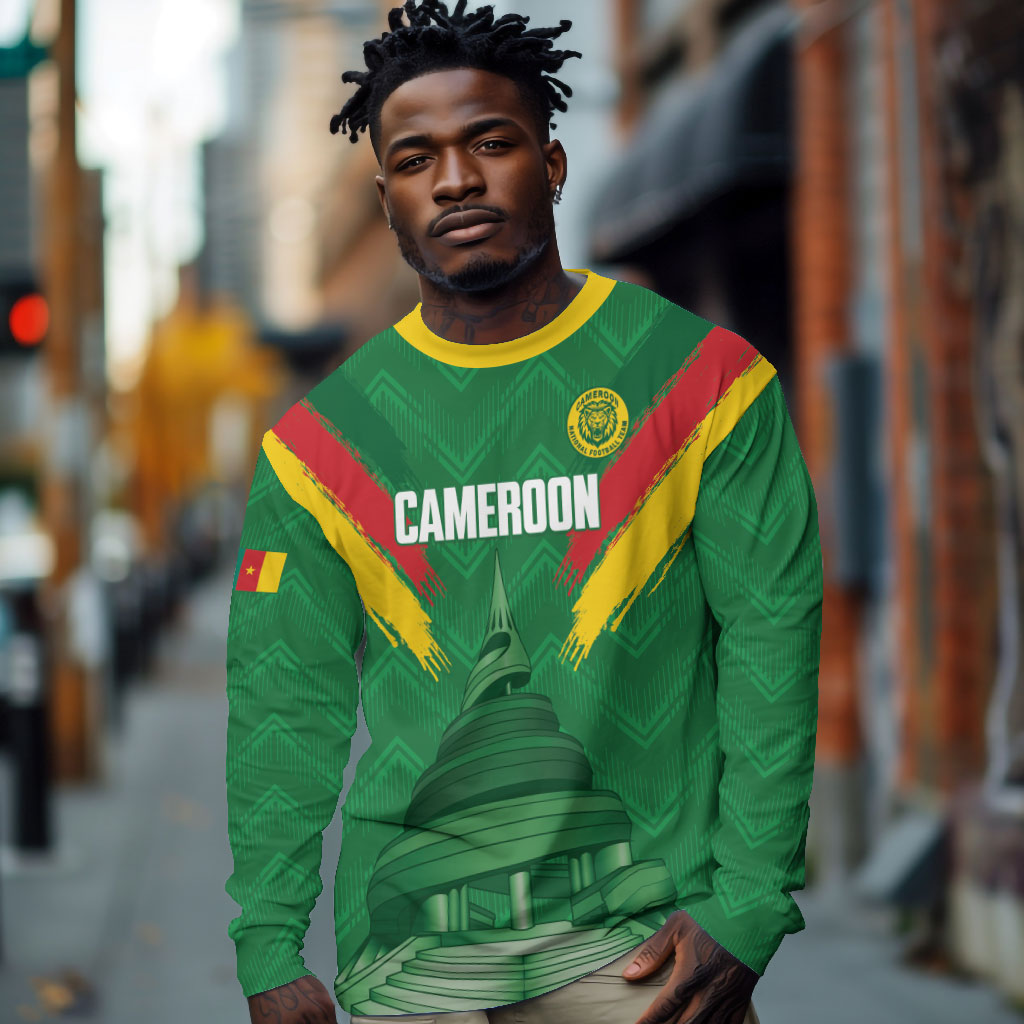 Cameroon Football Custom Long Sleeve Shirt Reunification Monument Les Lionnes Indomptables