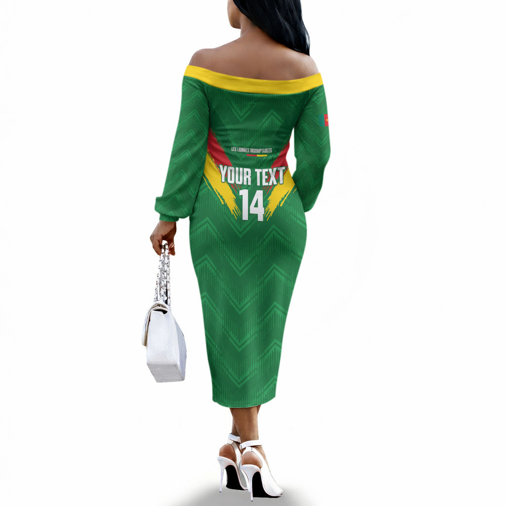 Cameroon Football Custom Off The Shoulder Long Sleeve Dress Reunification Monument Les Lionnes Indomptables