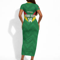 Cameroon Football Custom Short Sleeve Bodycon Dress Reunification Monument Les Lionnes Indomptables