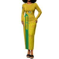 South Africa Soccer Custom Long Sleeve Bodycon Dress Banyana Banyana Protea Yellow Version